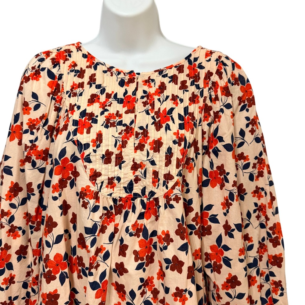 Elizabeth and James Floral Pintuck Peasant Blouse Red Navy Cream Large - Picture 4 of 8